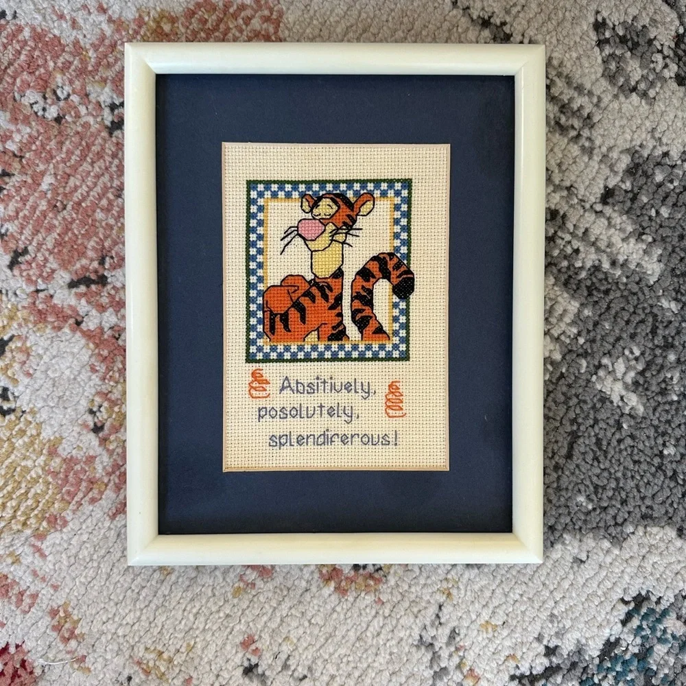 Disney Tigger Handmade Cross-Stitch Art in Cream Frame splendiferous